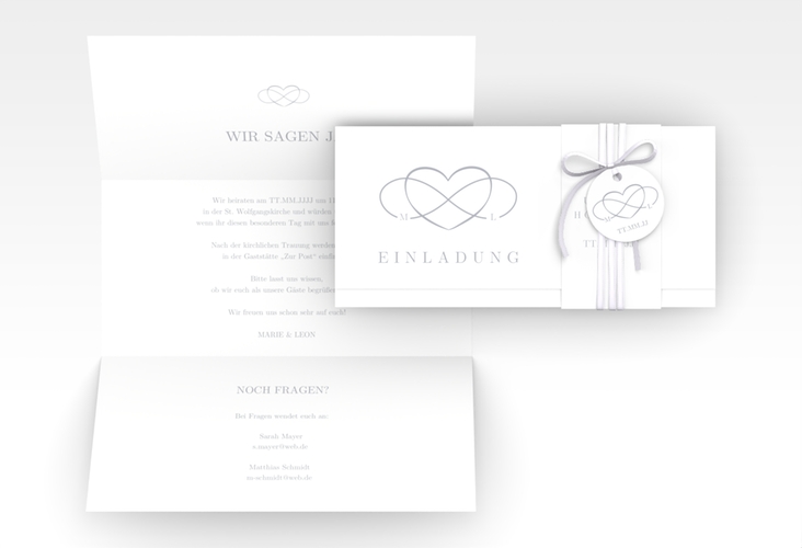 Hochzeitseinladung Infinity Wickelfalzkarte + Banderole grau