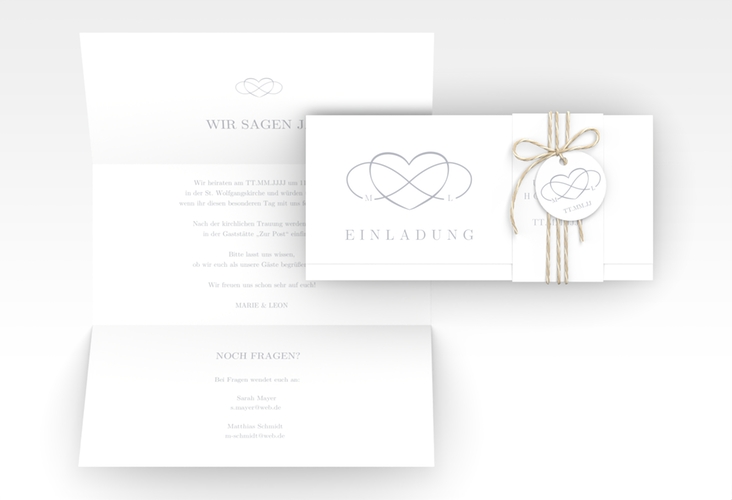 Hochzeitseinladung Infinity Wickelfalzkarte + Banderole grau