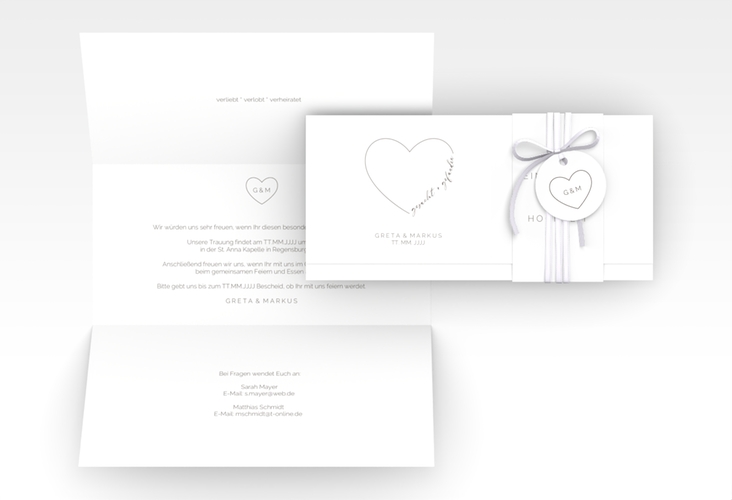 Hochzeitseinladung Lebenstraum Wickelfalzkarte + Banderole weiss