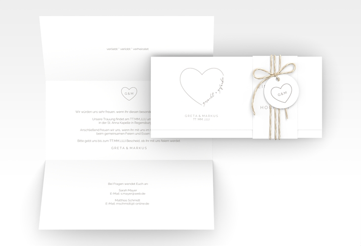Hochzeitseinladung Lebenstraum Wickelfalzkarte + Banderole weiss