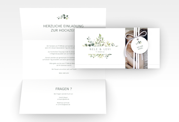 Hochzeitseinladung Enchanting Wickelfalzkarte + Banderole weiss