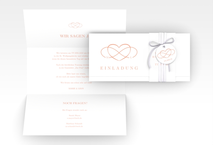 Hochzeitseinladung Infinity Wickelfalzkarte + Banderole apricot
