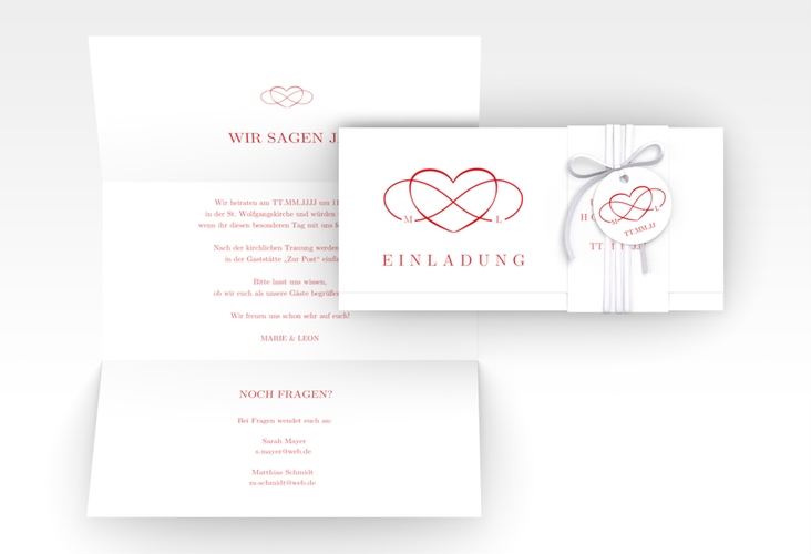 Hochzeitseinladung Infinity Wickelfalzkarte + Banderole rot