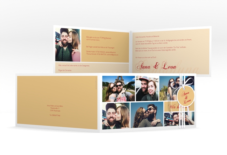 Hochzeitseinladung Collage lange Klappkarte quer apricot hochglanz