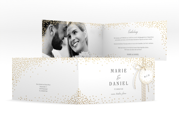Hochzeitseinladung Glitter lange Klappkarte quer hochglanz