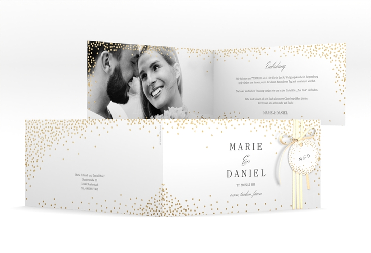 Hochzeitseinladung Glitter lange Klappkarte quer hochglanz