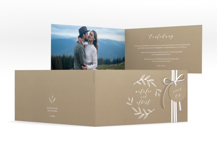 Hochzeitseinladung Naturelove lange Klappkarte quer weiss hochglanz