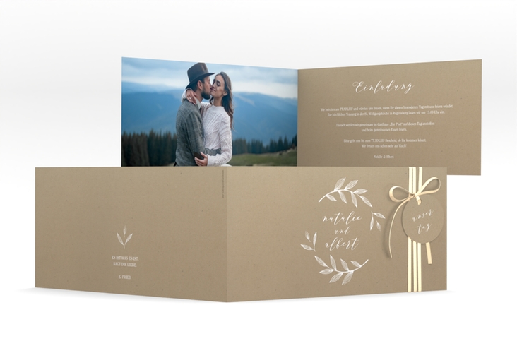 Hochzeitseinladung Naturelove lange Klappkarte quer weiss hochglanz