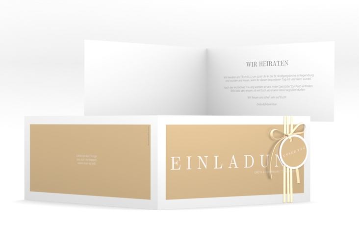 Hochzeitseinladung Simply lange Klappkarte quer beige hochglanz
