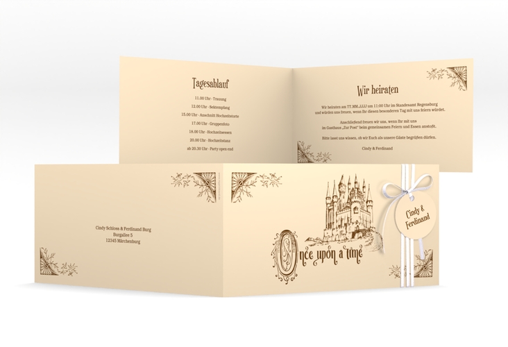 Hochzeitseinladung Storybook lange Klappkarte quer hochglanz