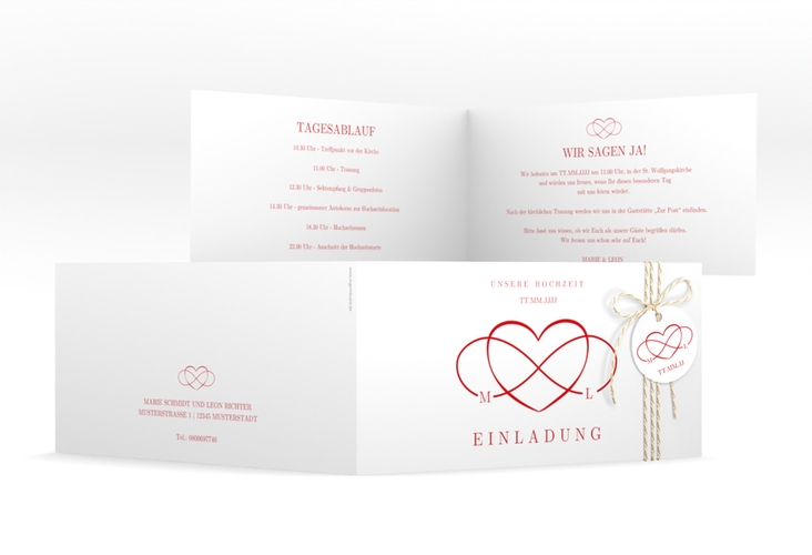 Hochzeitseinladung Infinity lange Klappkarte quer rot