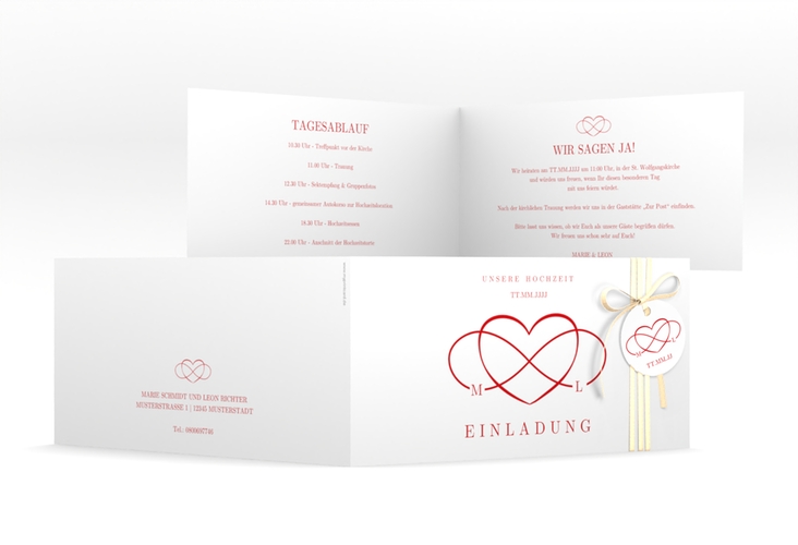 Hochzeitseinladung Infinity lange Klappkarte quer rot