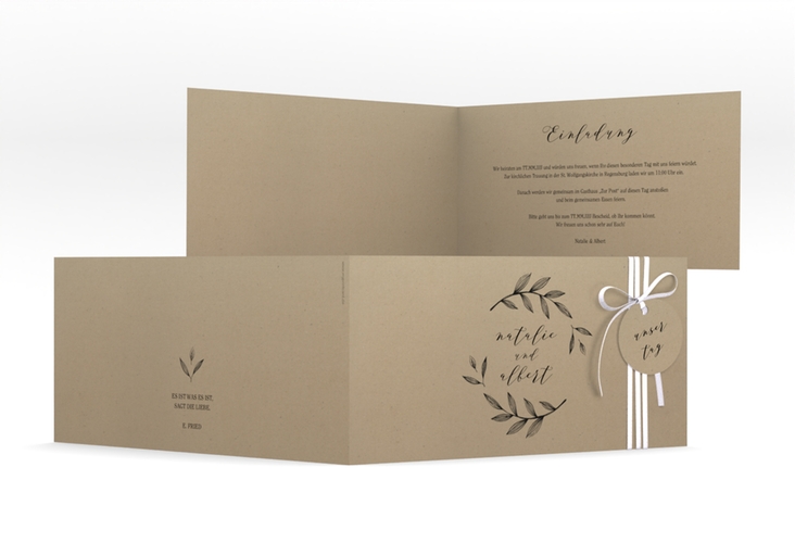 Hochzeitseinladung Naturelove lange Klappkarte quer schwarz hochglanz