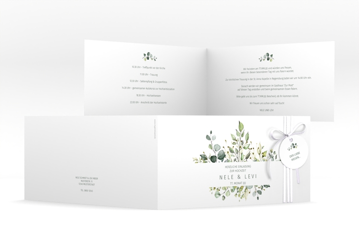 Hochzeitseinladung Enchanting lange Klappkarte quer weiss