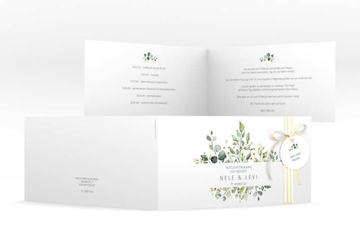 Hochzeitseinladung Enchanting lange Klappkarte quer weiss
