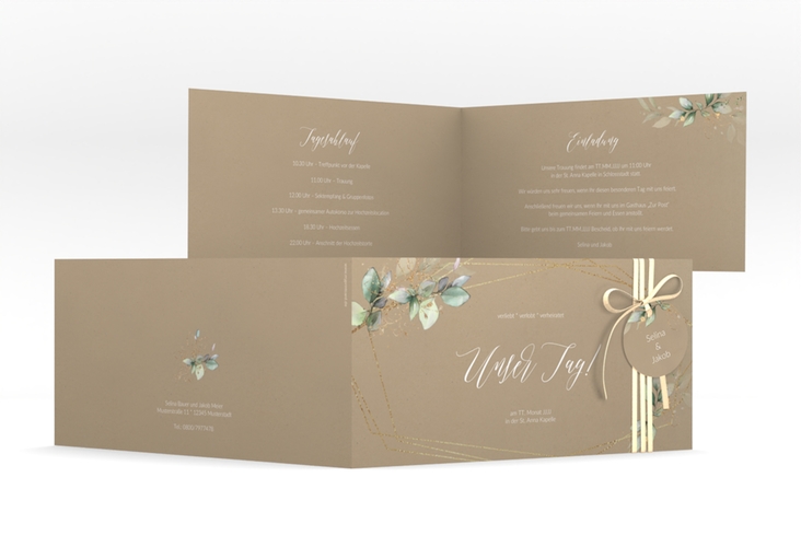 Hochzeitseinladung Greenish lange Klappkarte quer Kraftpapier hochglanz