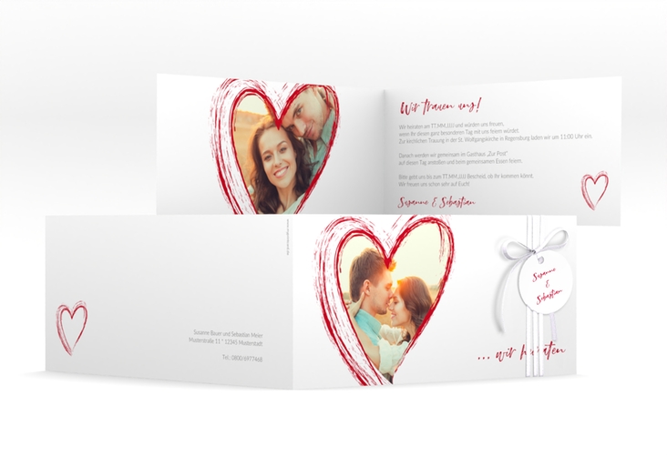 Hochzeitseinladung Liebe lange Klappkarte quer