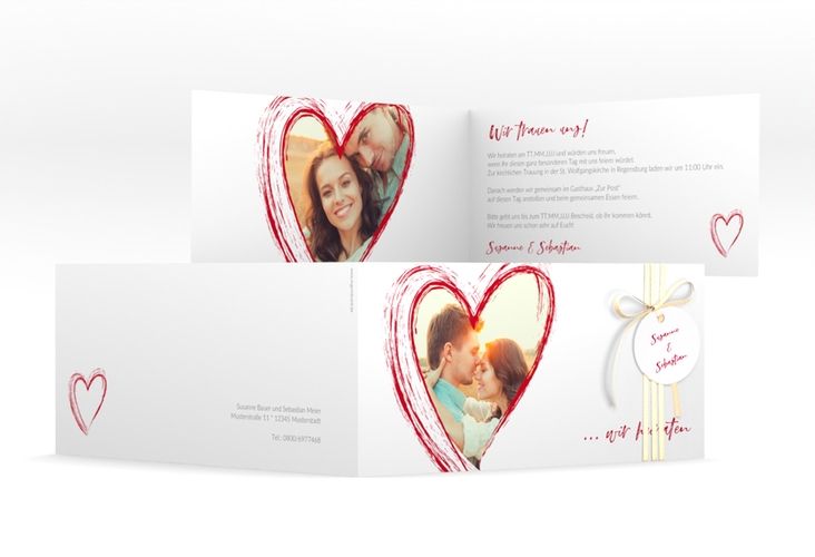 Hochzeitseinladung Liebe lange Klappkarte quer