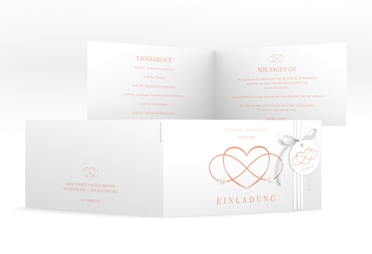 Hochzeitseinladung Infinity lange Klappkarte quer apricot