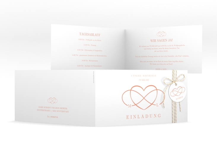 Hochzeitseinladung Infinity lange Klappkarte quer apricot