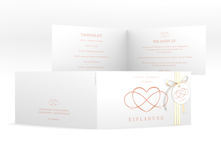 Hochzeitseinladung Infinity lange Klappkarte quer apricot