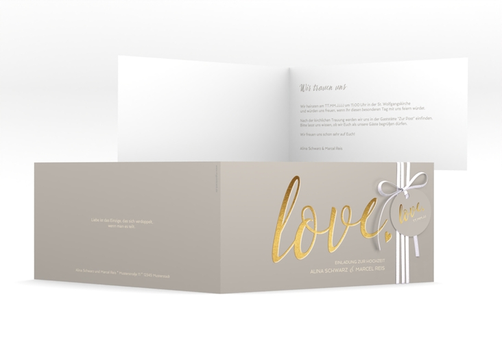 Hochzeitseinladung Glam lange Klappkarte quer grau hochglanz