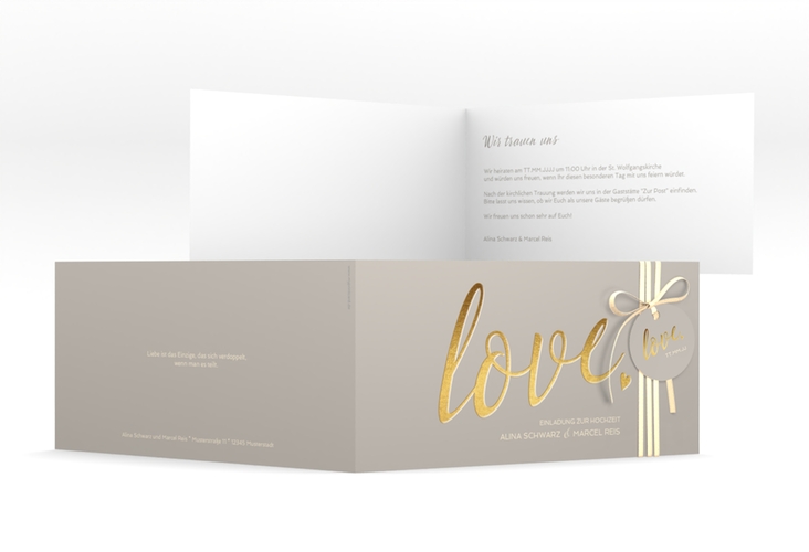 Hochzeitseinladung Glam lange Klappkarte quer grau hochglanz