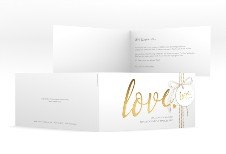 Hochzeitseinladung Glam lange Klappkarte quer weiss hochglanz