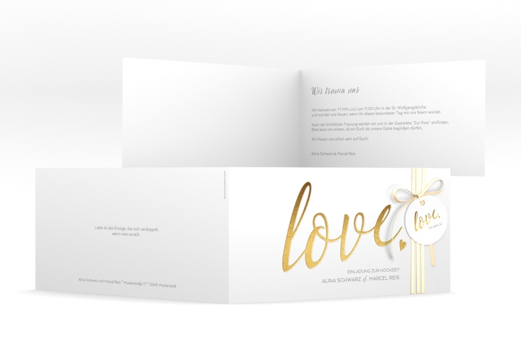 Hochzeitseinladung Glam lange Klappkarte quer weiss hochglanz