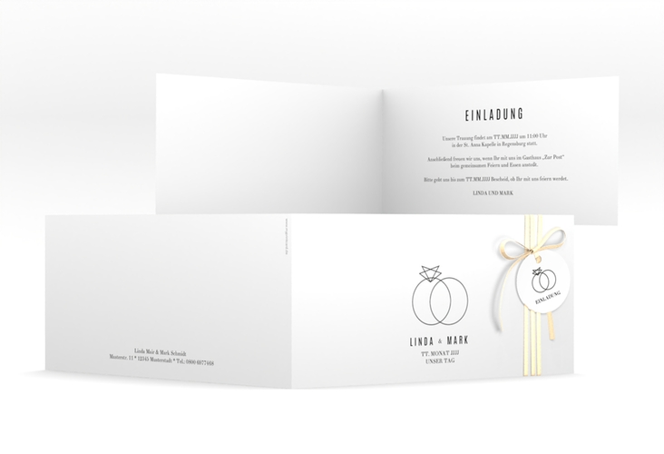 Hochzeitseinladung Rings lange Klappkarte quer weiss hochglanz