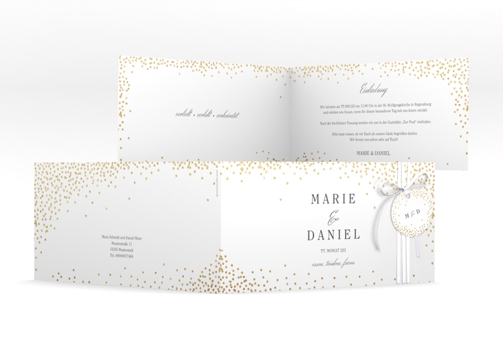 Hochzeitseinladung Glitter lange Klappkarte quer weiss hochglanz