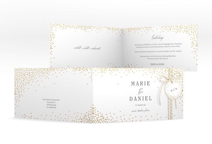 Hochzeitseinladung Glitter lange Klappkarte quer weiss hochglanz