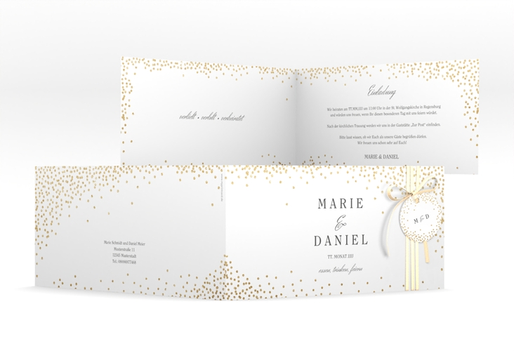 Hochzeitseinladung Glitter lange Klappkarte quer weiss hochglanz