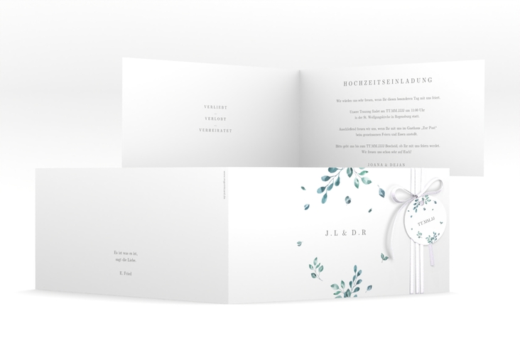 Hochzeitseinladung Precioso lange Klappkarte quer weiss