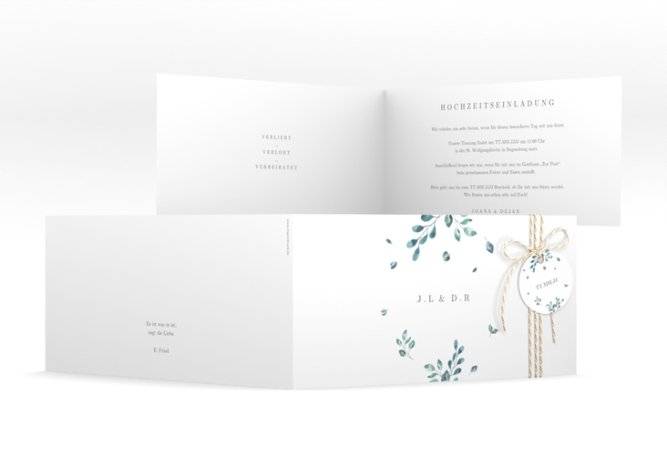 Hochzeitseinladung Precioso lange Klappkarte quer weiss