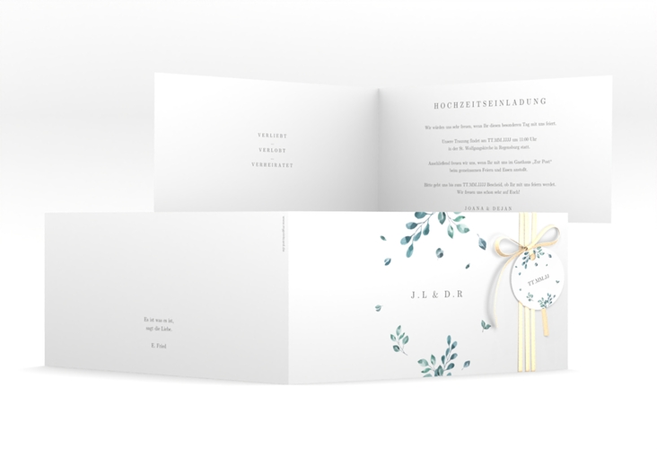 Hochzeitseinladung Precioso lange Klappkarte quer weiss