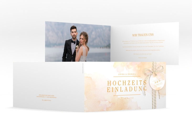 Hochzeitseinladung Blush lange Klappkarte quer orange