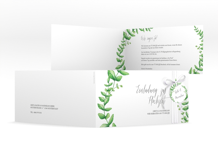 Hochzeitseinladung Botanic lange Klappkarte quer weiss hochglanz