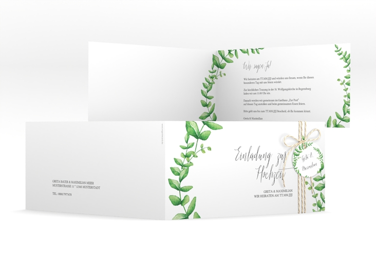 Hochzeitseinladung Botanic lange Klappkarte quer weiss hochglanz