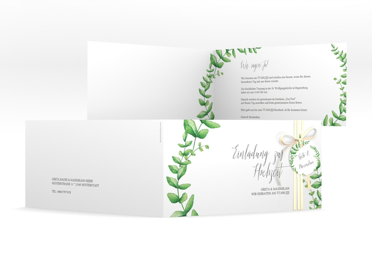 Hochzeitseinladung Botanic lange Klappkarte quer weiss hochglanz