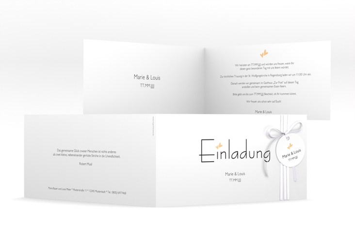 Hochzeitseinladung Twohearts lange Klappkarte quer beige