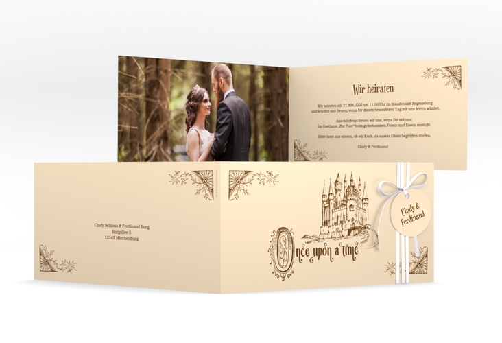 Hochzeitseinladung Storybook lange Klappkarte quer hochglanz