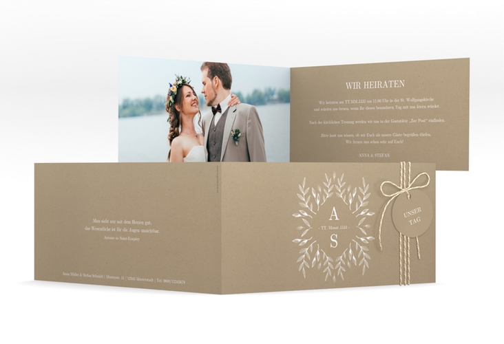 Hochzeitseinladung Blattwerk lange Klappkarte quer