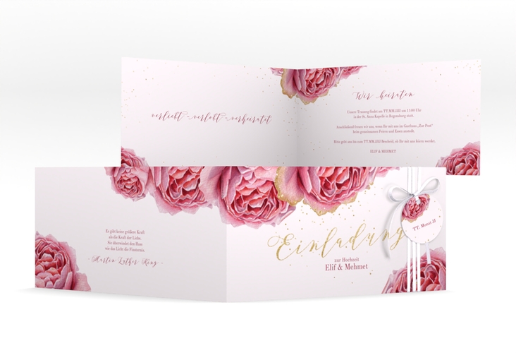 Hochzeitseinladung Cherie lange Klappkarte quer rosa