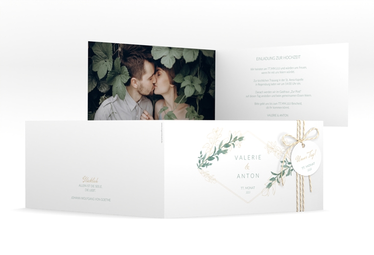 Hochzeitseinladung Verde lange Klappkarte quer weiss hochglanz