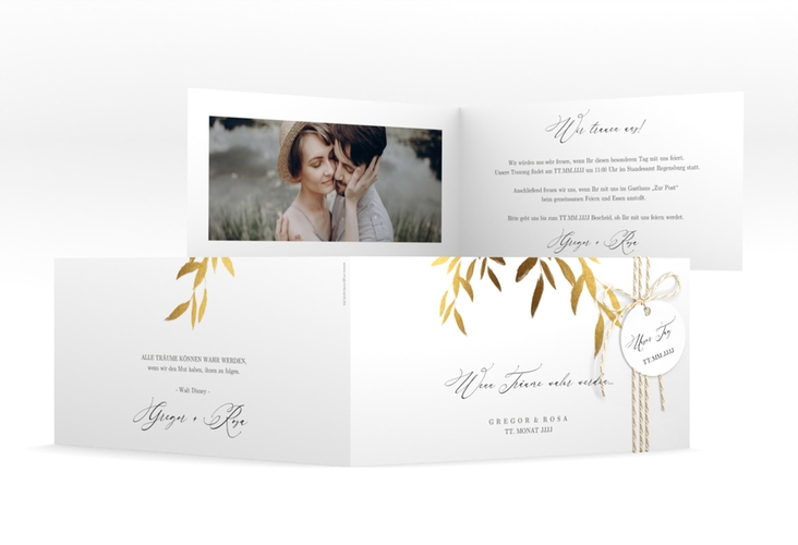 Hochzeitseinladung Demure lange Klappkarte quer weiss hochglanz