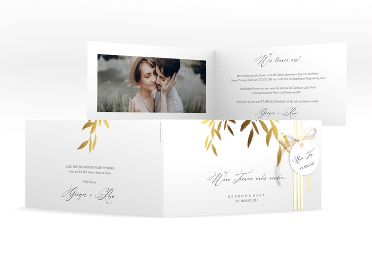 Hochzeitseinladung Demure lange Klappkarte quer weiss hochglanz