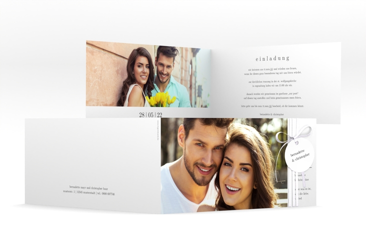Hochzeitseinladung Minimal lange Klappkarte quer weiss