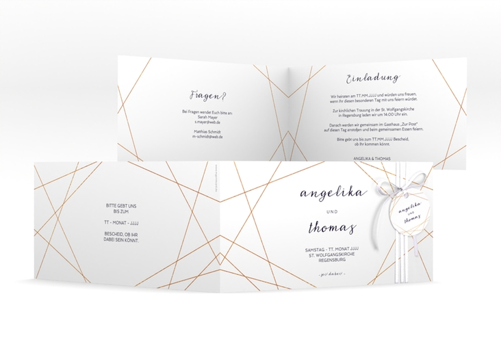 Hochzeitseinladung Asymmetry lange Klappkarte quer weiss