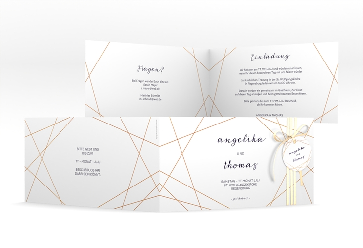 Hochzeitseinladung Asymmetry lange Klappkarte quer weiss